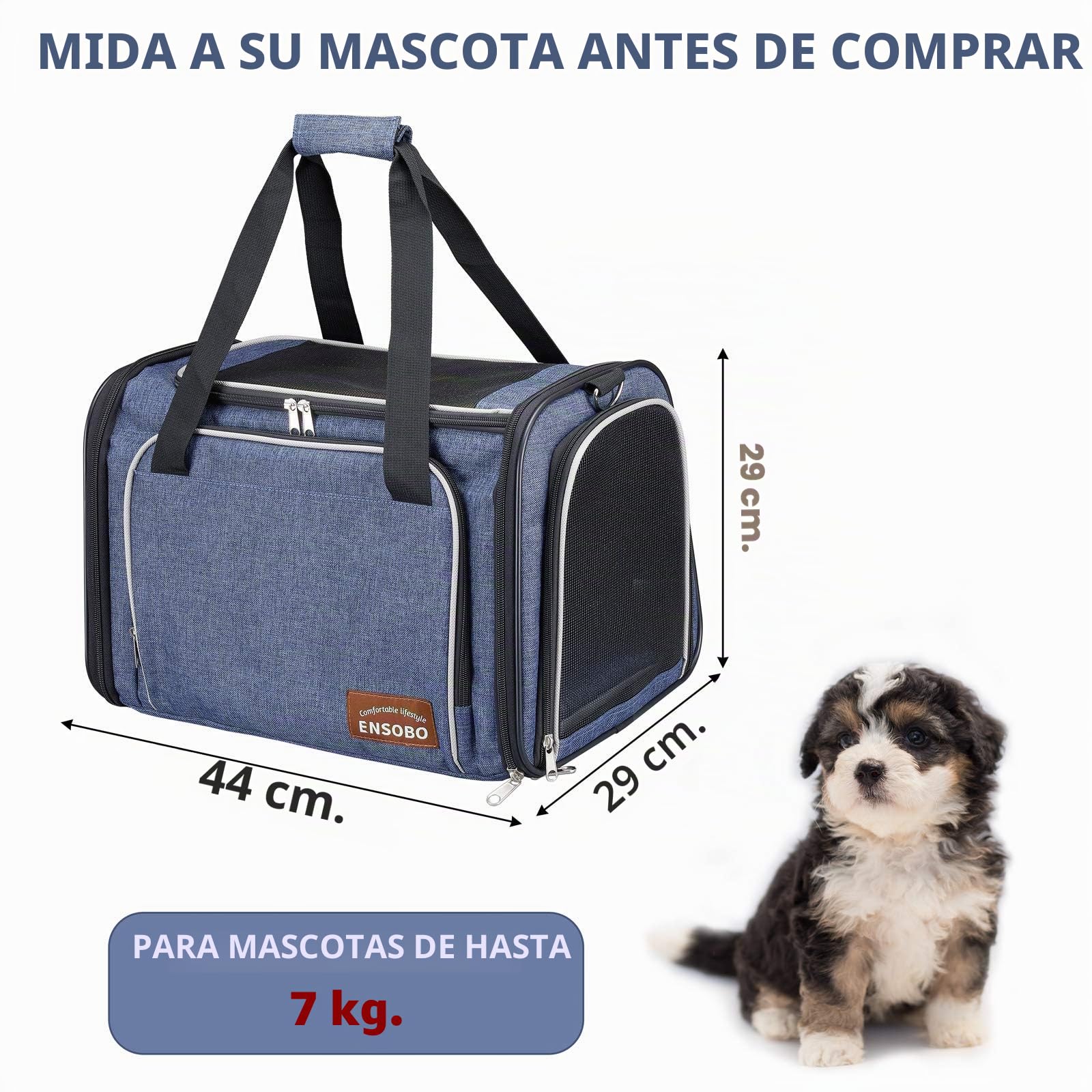 Transportín Gato Perro, ENSOBO Material de Mezclilla Resistente a Los Arañazos Bolsa de Transporte Para Gatos, Transportín para Mascotas Aerolínea Aprobado, Transporte de Gato para Viajes cómodos