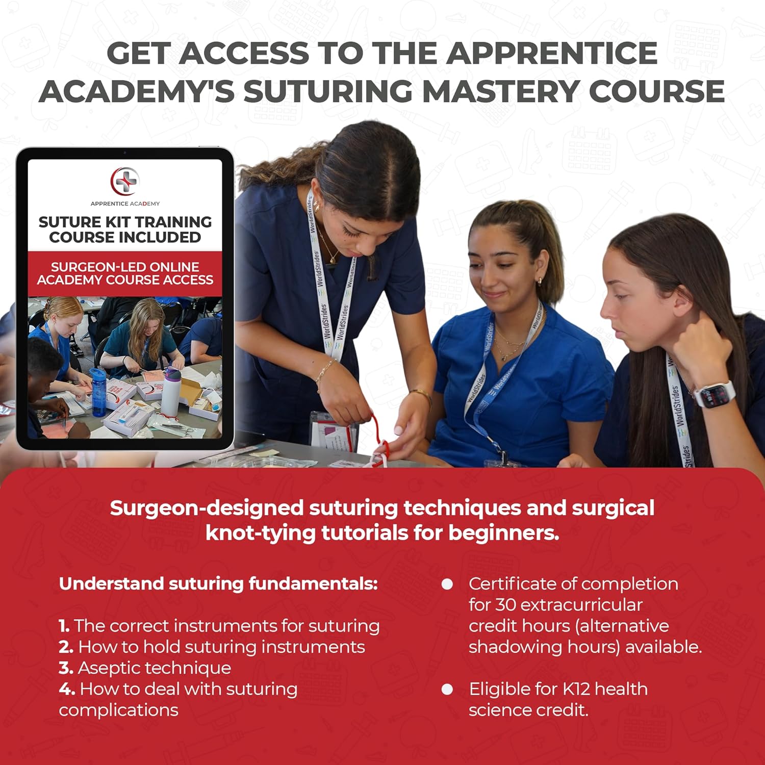 Suture Kit for Medical Students + Access to The Apprentice Academy's in-Depth Online Suturing Course. Course & Practice Kit Designed by an Experienced Surgeon