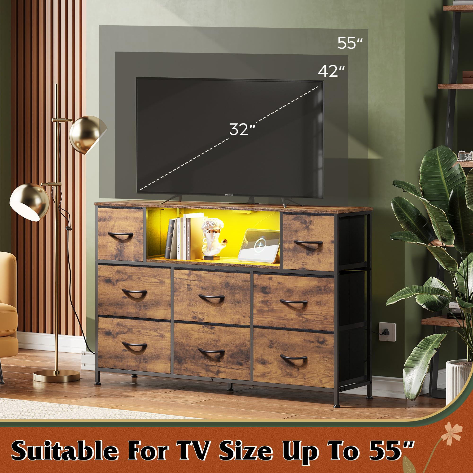 WLIVE Chest of Drawers, 8 Fabric Drawers Cabinet with Easy Pull Handle - Image 4
