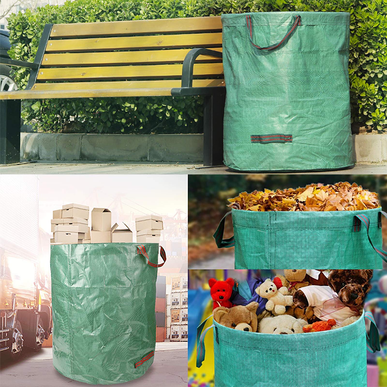 Sacs de Jardin 4x272L Polypropylène Robuste Pliables Réutilisables Étanches avec Poignées