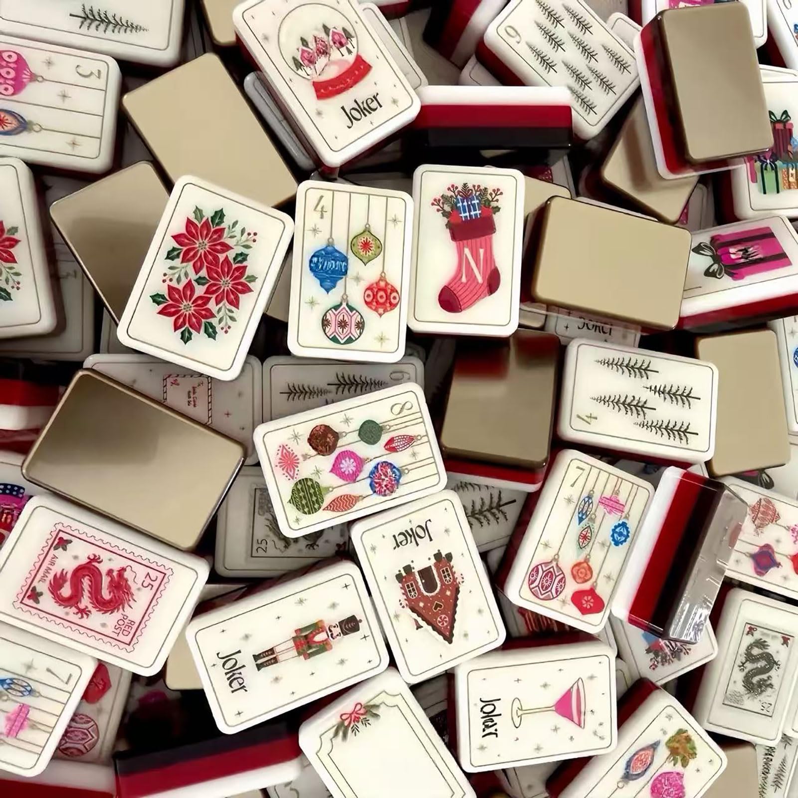 Set di Mahjong tema natalizio (160 pezzi),per serata di gioco in famiglia