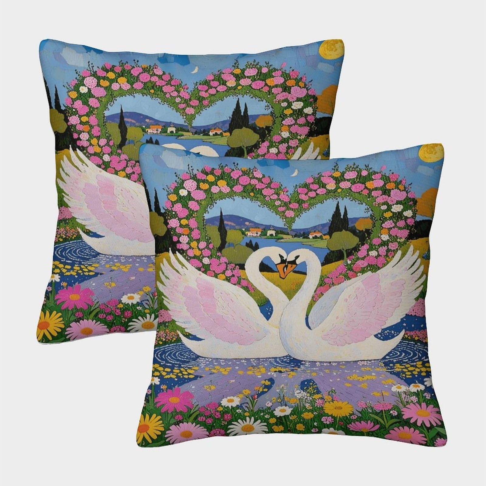 EMYXPAQM Swan Cushion Cases Swans in The Shape of A Heart Throw Pillow Cover Polyester Set of 2 Decorative Square for Sofa, Couch 45x45cm