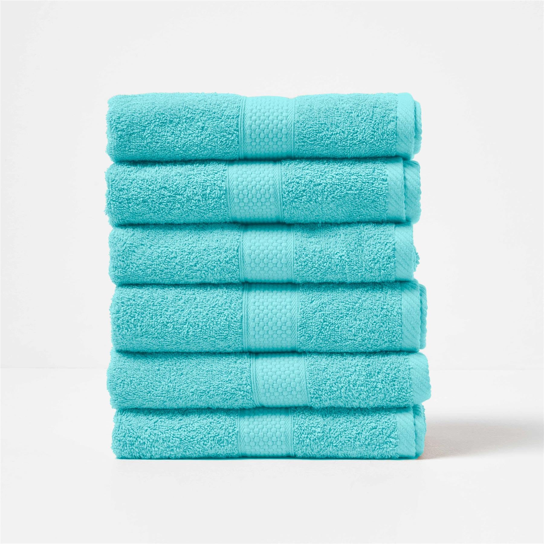 HOMESCAPES Aqua Blue Turkish Cotton Set of 6 Hand Towels Super Soft Thick & Absorbent 500 GSM Towel Heavy Weight for everyday Luxury