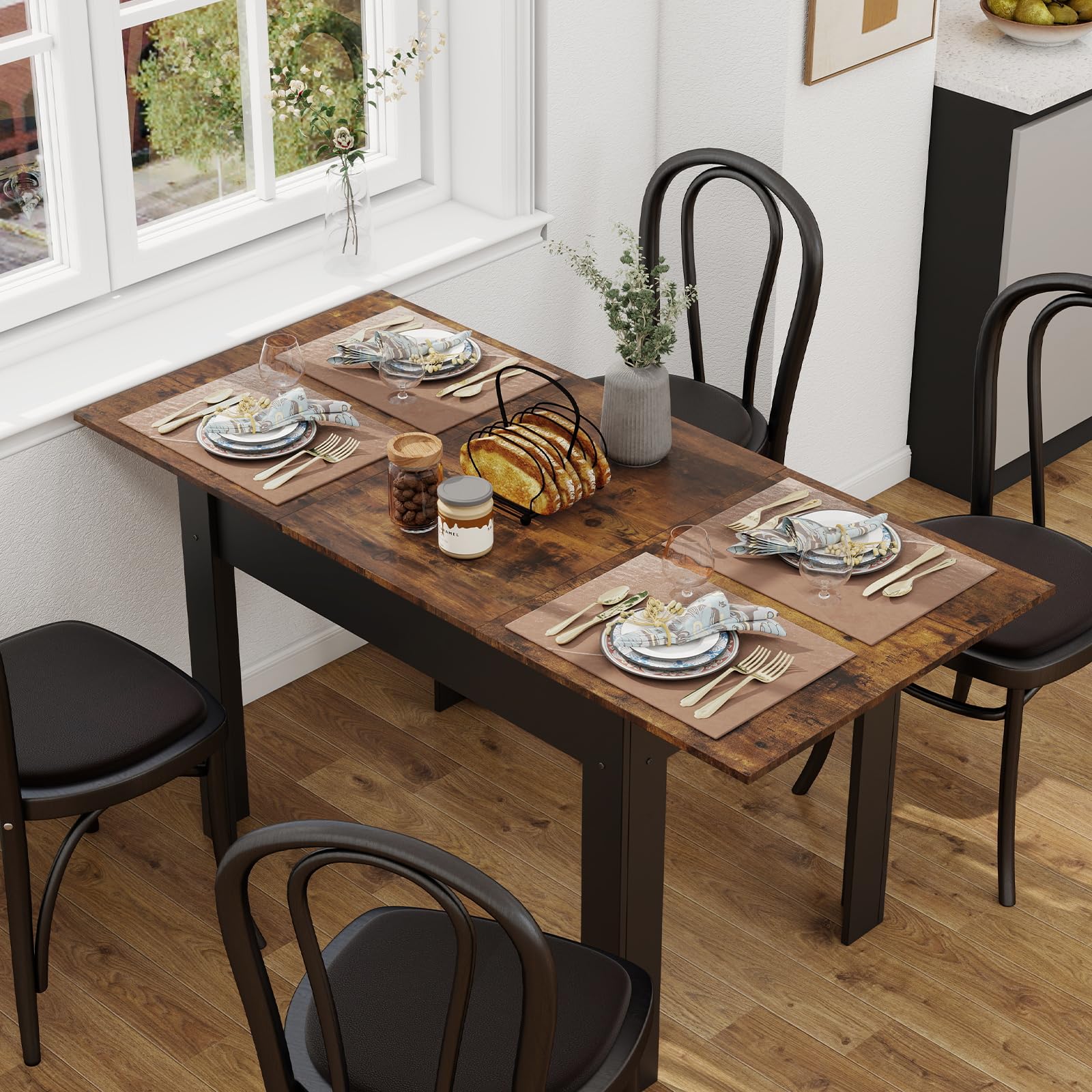ARTETHYS Esstisch Ausziehbar 105/150x70 cm, Industrieller Küchentische Esszimmertisch, Rechteckiger Tischplatte für 4-6 Personen, Holztisch mit Metallbeinen, Tisch für Esszimmer, Küche, Wohnzimmer