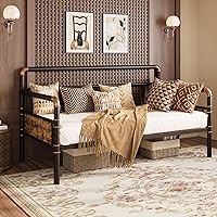 IDEALHOUSE Twin Daybed with Classic Headboard - Heavy Duty Metal Frame, Steel Slats, No Box Spring, Under Bed Storage, Brown Sofa Bed for Guest Room
