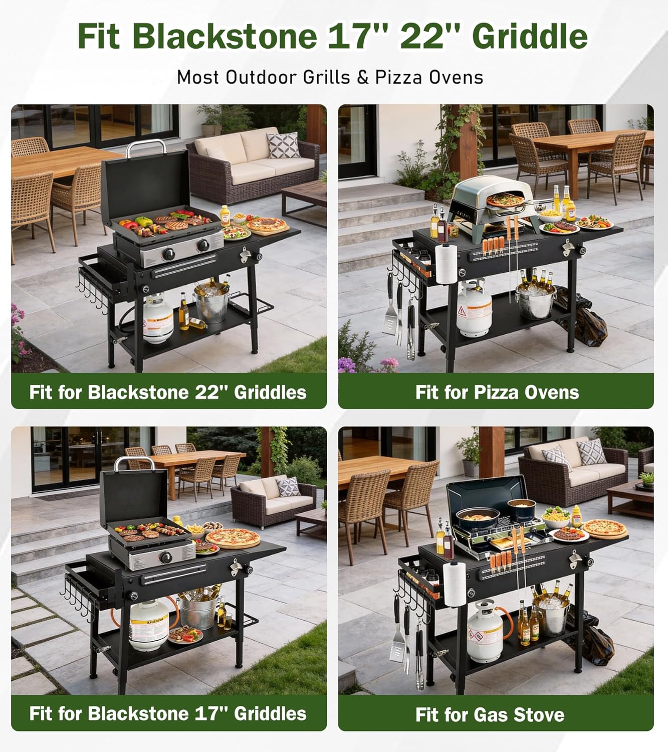 ELITEWILL Griddle Stand Fit for Blackstone 22 Inch & 17 Inch, Portable Grill Stand With Wheels Large Space Outdoor Pizza Oven Table for Backyard Camping BBQ