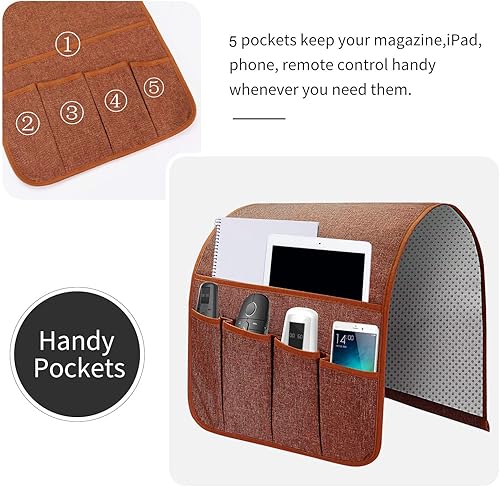 Miniatura 47 de Organizador de reposabrazos para sofá, soporte de control remoto para sofá reclinable, organizador de silla con 5 bolsillos para revista, tableta