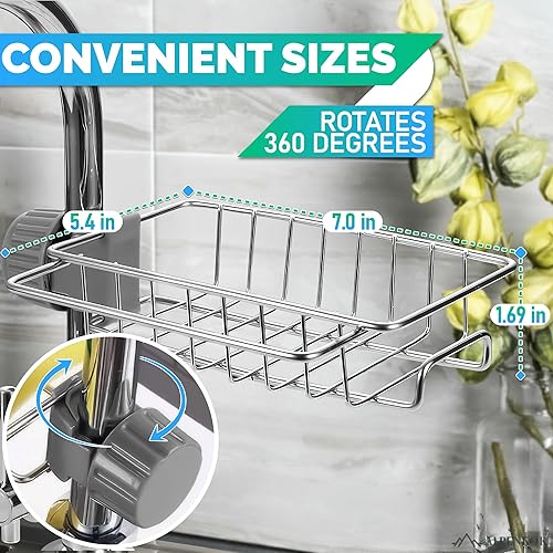 Miniatura 3 de Soporte de esponja para grifo para fregadero de cocina, se adapta a tubo de 0.78 a 0.98 pulgadas de diámetro, elegante organizador de grifos de