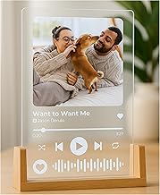 Crafted Memories Personalised A5 Song Music Plaque with Photo Personalised Valentines Gifts for Men Women Boyfriend Girlfriend LED Acrylic Song Gift for Birthday - Lights Powered by USB - Scan to play