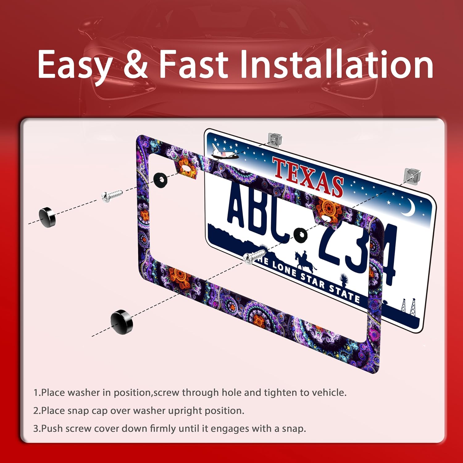 Fantasy Art Flowers License Plate Frame Colorful Mandala Floral License Plate Holder Funny Stainless Steel Accessories Cars Decor with 2 Holes and Screws Fits Standard Us Ca Vehicles 12.2 X 6 Inch image 3