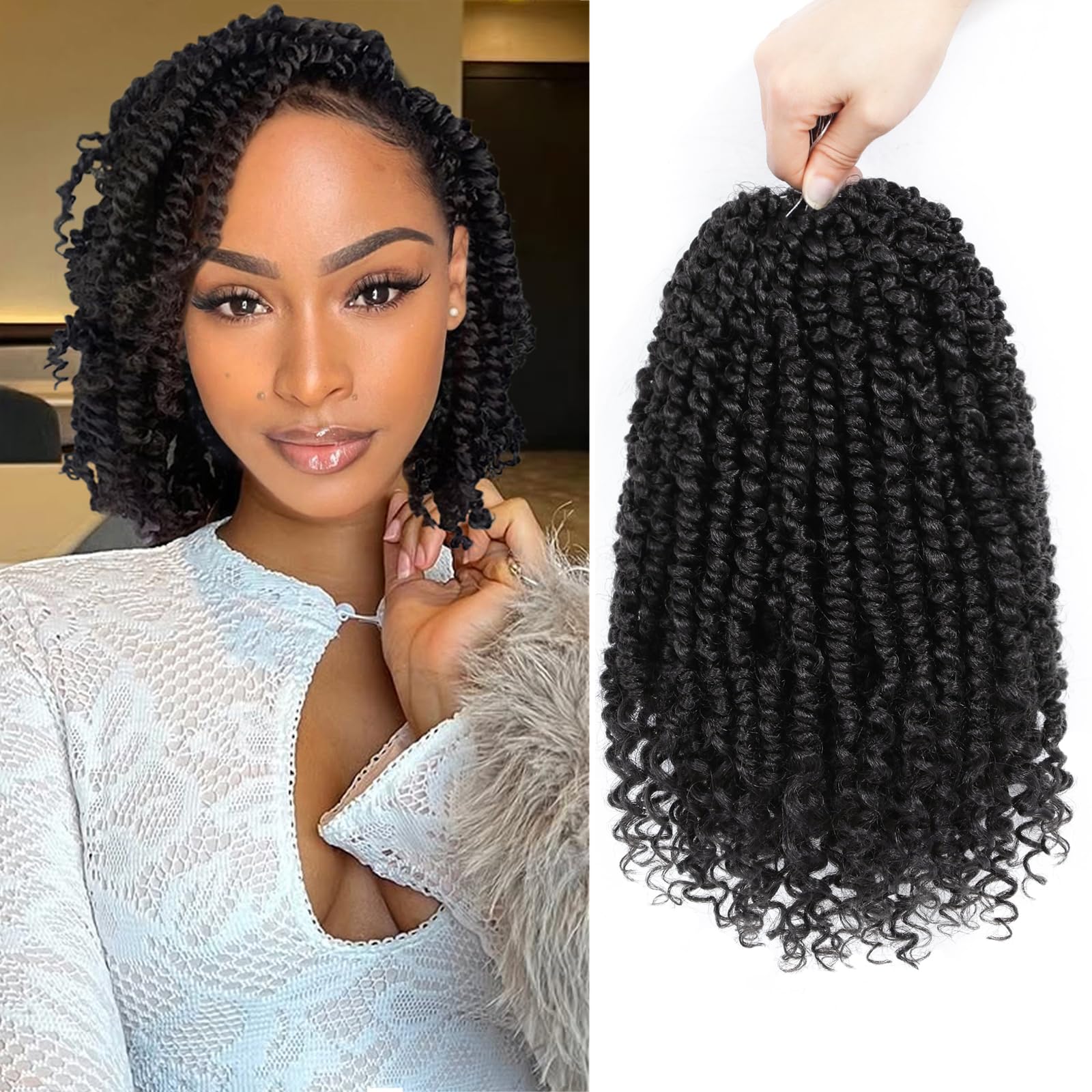 Alicoco Passion Twist Crochet Hair 10 Inch Passion Twist Hair Pre Looped 8 Packs Spring Twist Crochet Braids with Curly Ends Pre-Twisted Crochet Hair