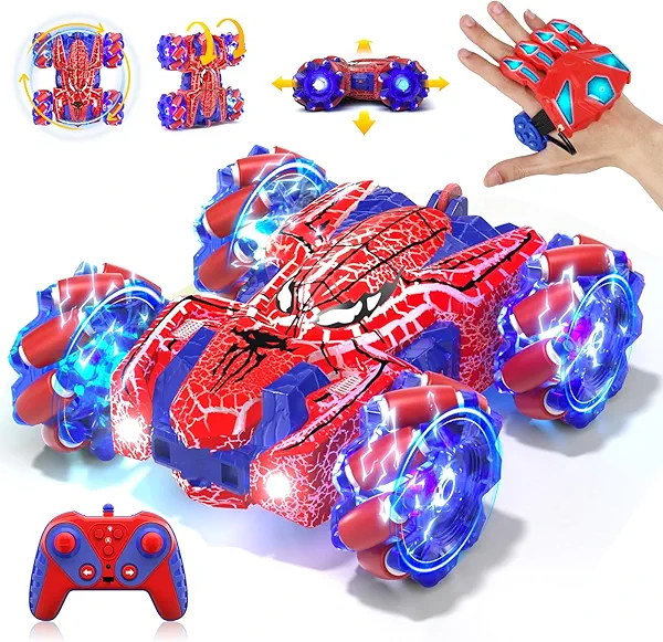 SOGAWEBB Spider Gesture Sensing Remote Control Car, Double Sided RC Cars with Full-Body Light, 2.4GHz Hand Controlled Rechargeable RC Stunt Car Toys for Boys 4 5 6 7 8 9 10 11 12