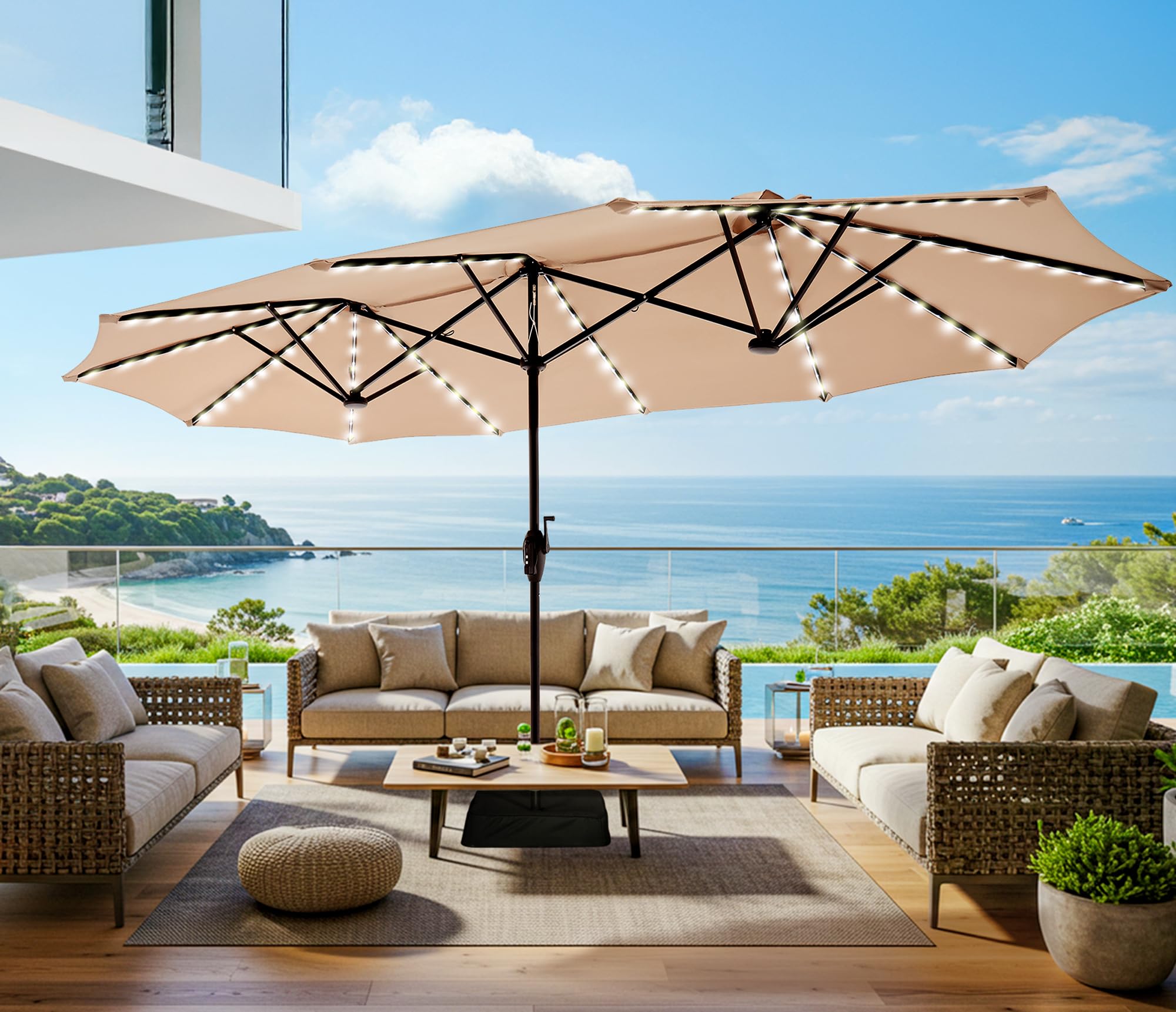 SUPERJARE 13-Ft Patio Umbrella with Lights