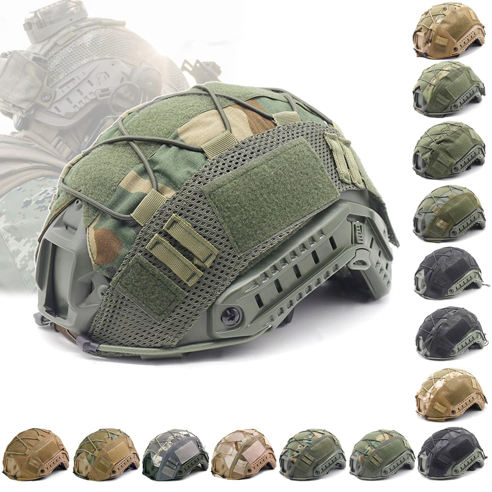 Tactical Helmet Cover Camo FAST Airsoft Paintball High-cut Helmet Cloth Hunting Shooting Helmet Accessories with Elastic Cord(Classic Jungle)