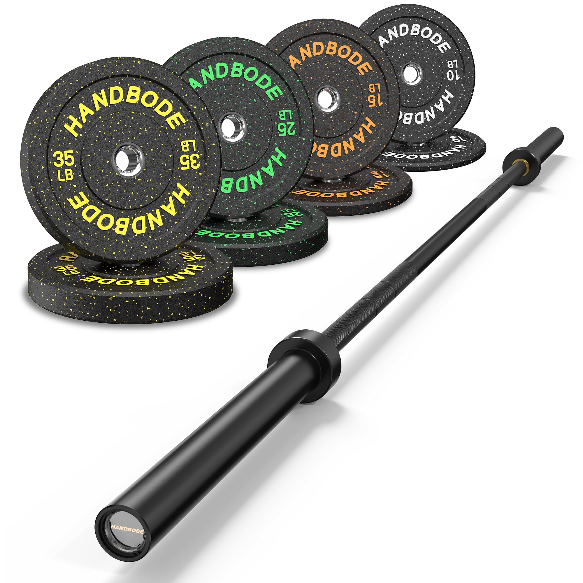 HANDBODE Olympic High-Bounce Bumper Plates Bench Press Barbell Weights Set 2 - Inch, 10-55 lb Rubber Weight Sets for Home Gym, Strength Training Plate