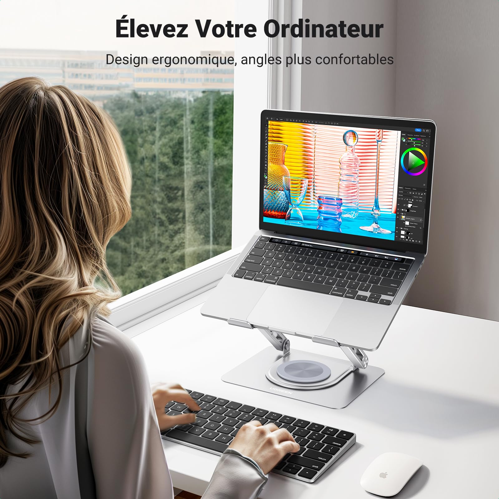 UGREEN Support Ordinateur Portable Rotatif 360 Degrés Support PC Portable Bureau Réglable Pliable Ergonomique Refroidissement Laptop Stand 10 à 17,3 Pouces Compatible avec MacBook Air Pro Dell