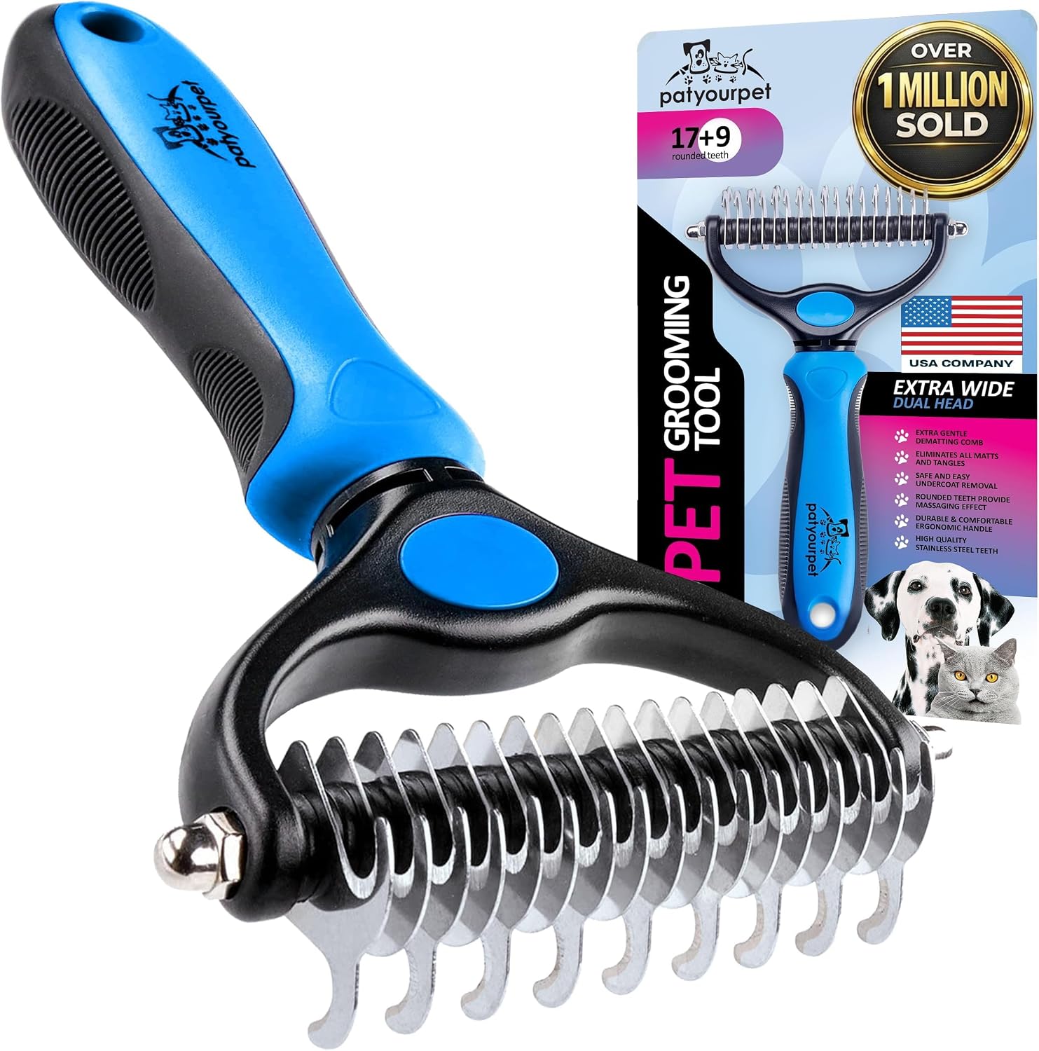 Pat Your Pet Double-Sided Deshedding Dog and Cat Brush