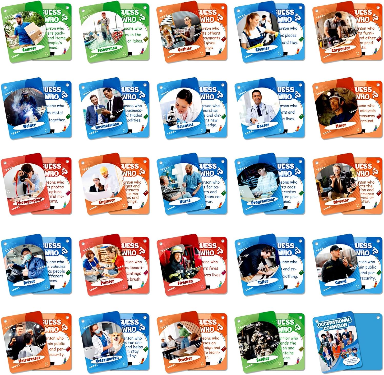 職業認知カード 50枚 子供用 認知写真 キャリア用フラッシュカード ポータブル防水フラッシュカード 3歳以上