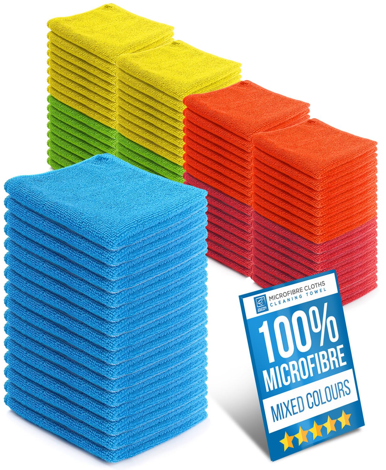 Microfibre Cloth Pack of 80 Microfiber Cleaning Cloths, Super Absorbent, Very Soft for Bathroom, Kitchen, Windows, Glass, Car Interior & Exterior, Mixed Colour 40cm x 40cm