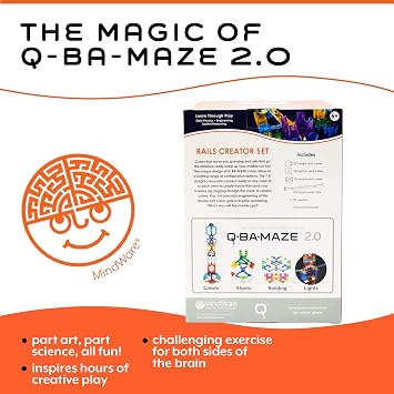MindWare Q-BA-Maze Rails Creator Set The Next Generation Marble Maze Kids Toys - STEM Marble Run - Recommended for Ages 6+ Educational Gift for Boys and Girls