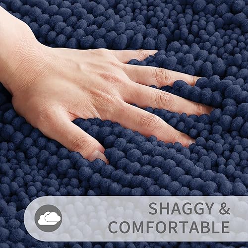 Miniatura 4 de Yimobra Luxury Chenille Bathroom Rugs Sets 2 Piece, Extra Thick Non Slip Quick Dry U Shaped Toilet Bath Mat, Fluffy Shaggy Microfiber Absorbent