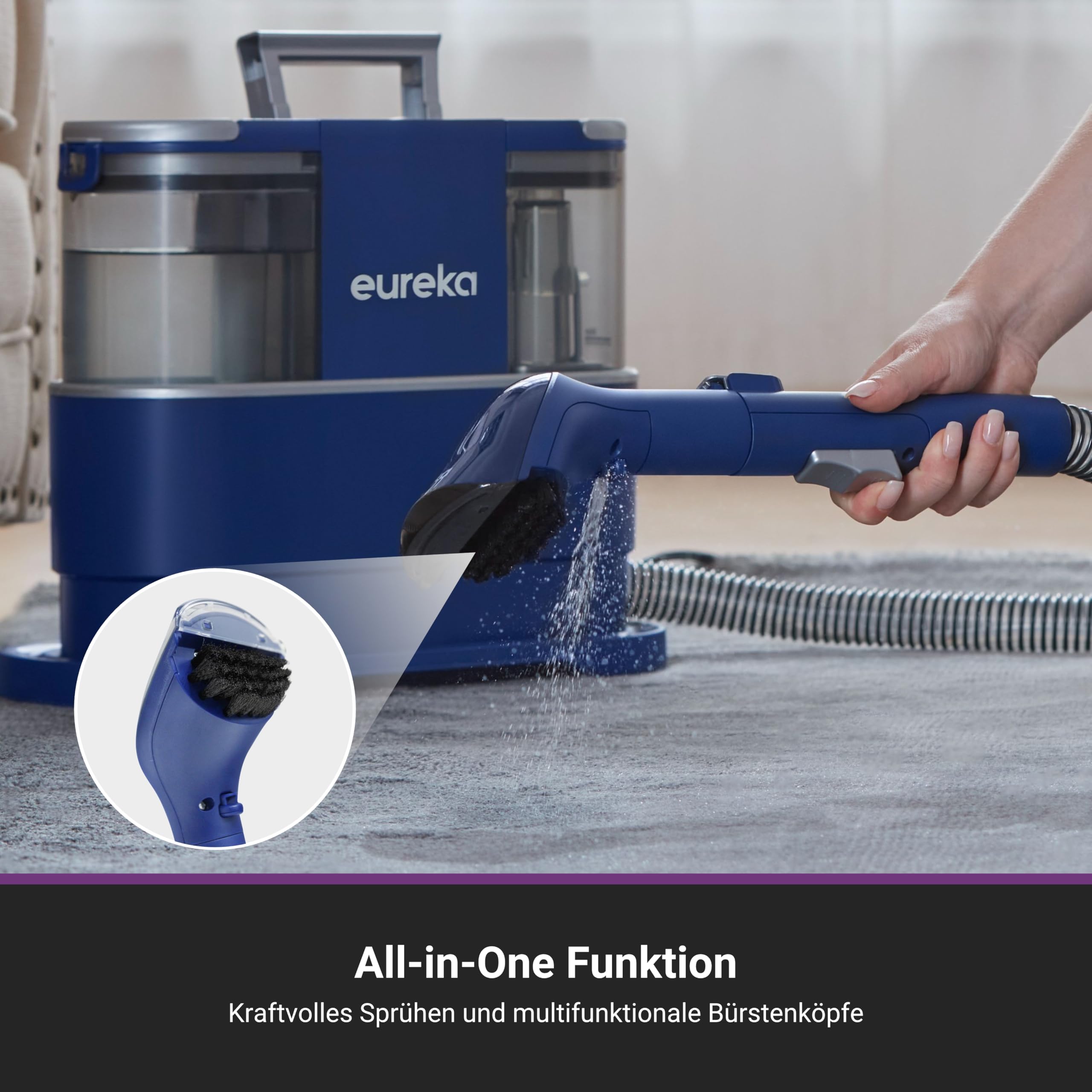 Eureka NEY100 Waschsauger, Teppichreiniger, Polsterreiniger | für Sofa, Vorleger, Polster, Auto | Nass-Trocken-Sauger mit starker Saugkraft 12500Pa, 82dB, 1,5L großer Wassertank mit Reinigungsformel