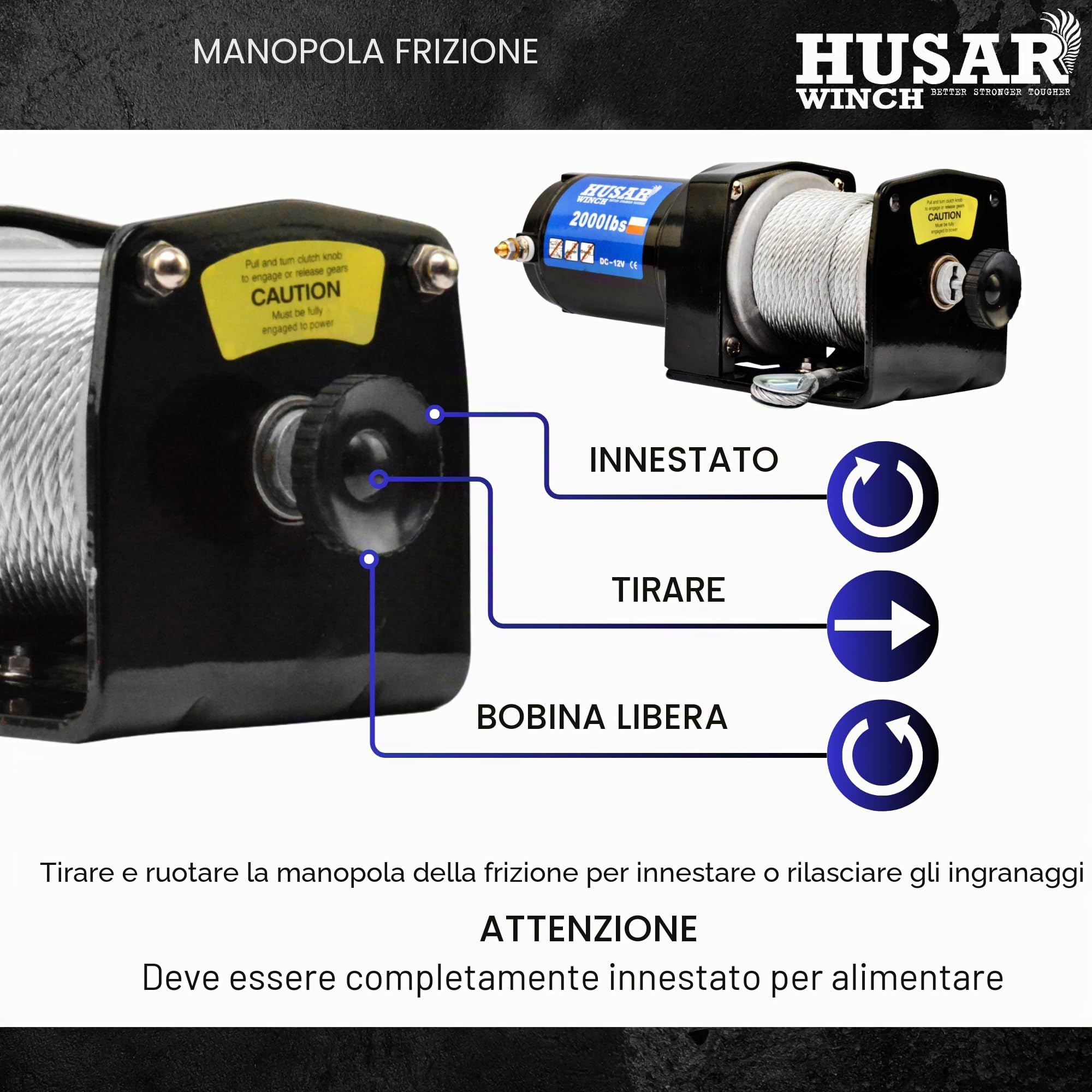 Verricello Elettrico 12V, 2000 lbs | 907 kg – Cavo in Acciaio da 15 Metri, Estremamente Robusto, Comando a Filo, Freno Automatico, Kit di Montaggio – Ideale per Quad e ATV/UTV
