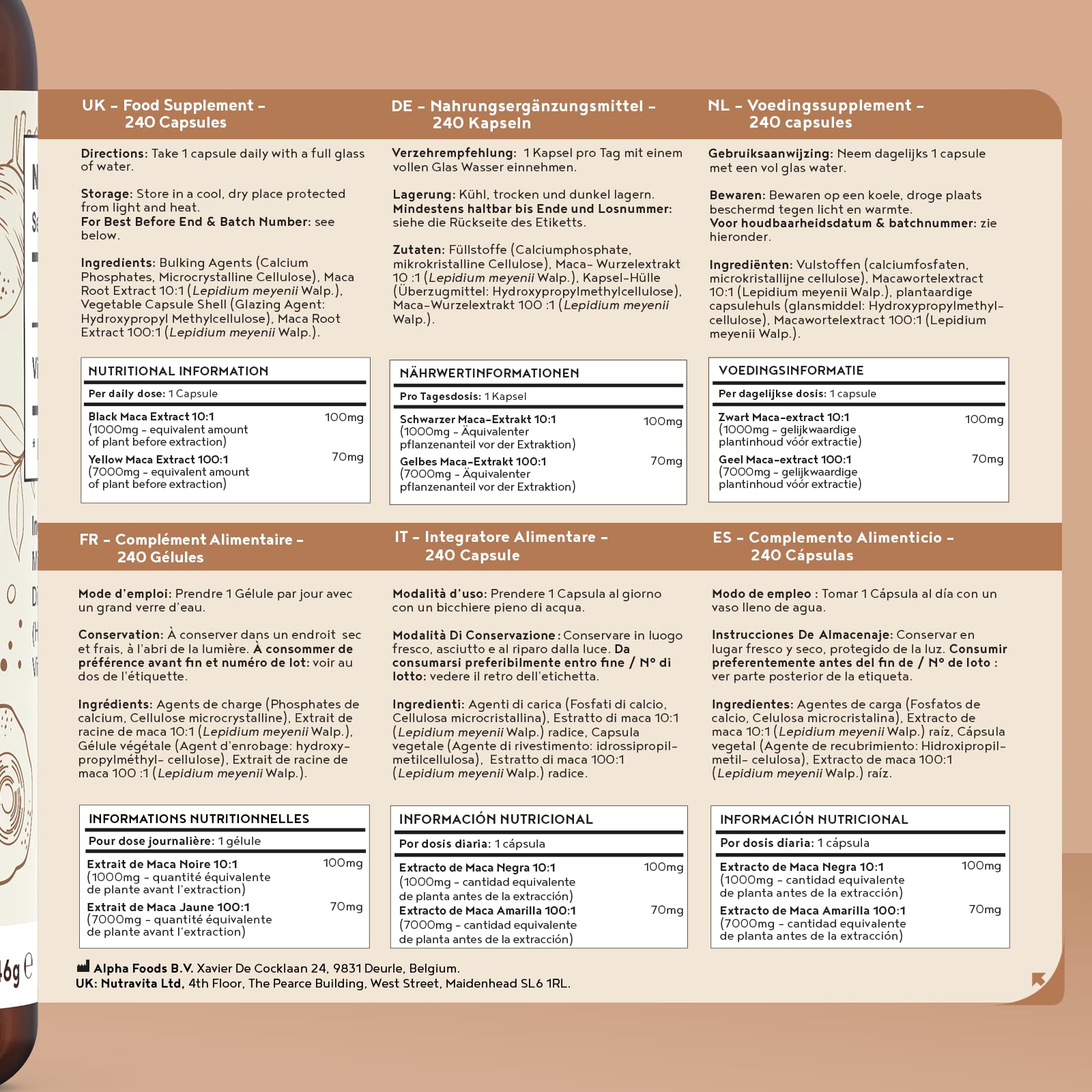 Maca Peruviana Nera Extra Forte | 8000mg per Capsula di Estratto di Maca Gialla + Black/Nera | Equilibrio Ormonale | 240 Capsule Vegane Alto Dosaggio | Alpha Foods