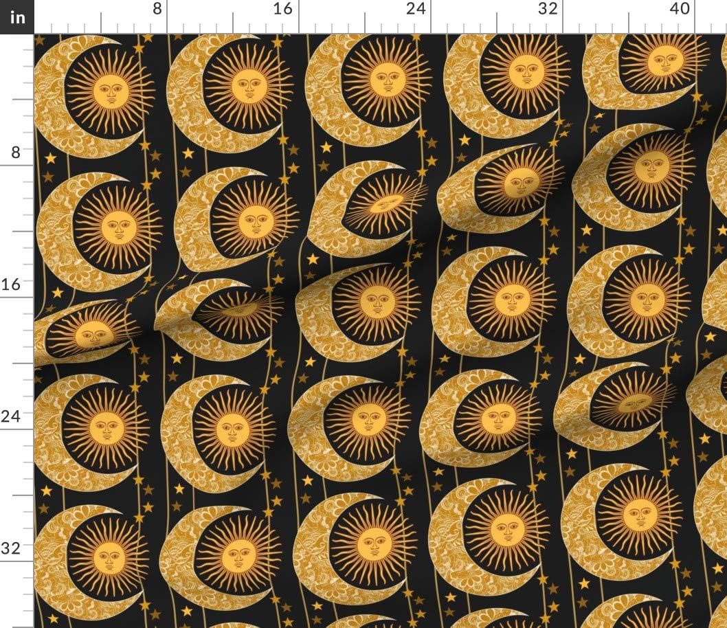 Spoonflower Fabric - Sun Moon Stars Lunar Celestial Printed on Petal Signature Cotton Fabric by The Yard - Sewing Quilting Apparel Crafts Decor
