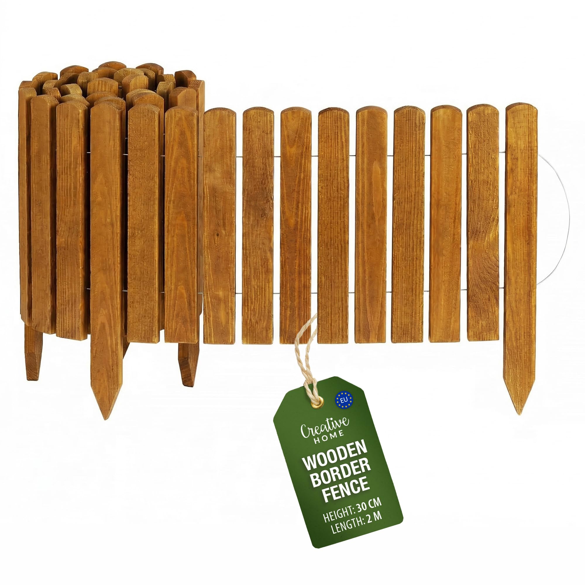 Creative Home Log Wooden Fixed Border Fence, 30cm High, Impregnated