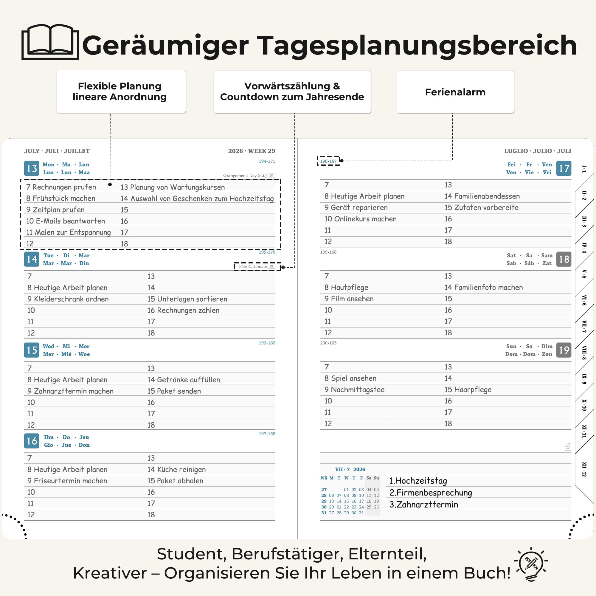 Kalender 2026 2027 Wochenplaner,A5(21,9x 16,2cm),18-Monate Buchkalender (Jul.2026-Dez.2027) Ringbuch mit Softcover,wochenkalender mit selbstklebendem Stifthalter,Rosenrot,Querformat.