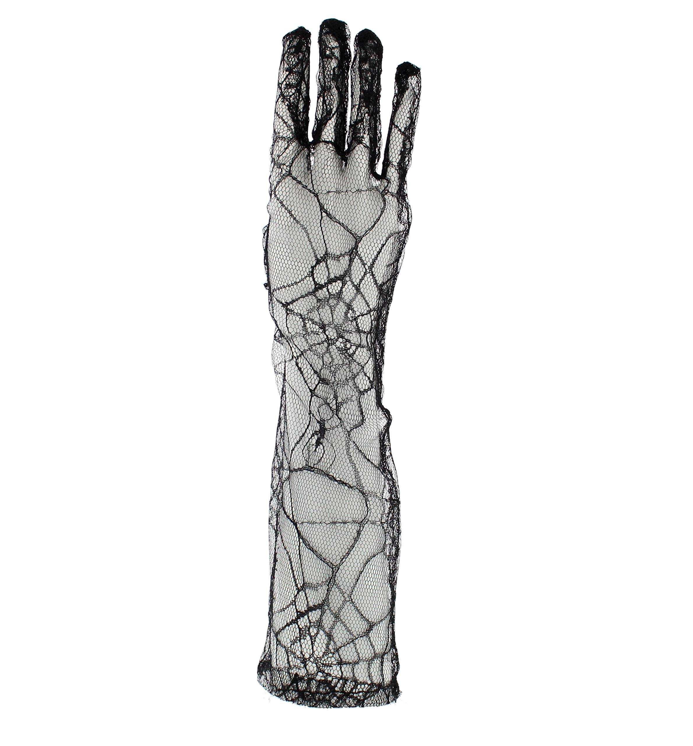 Zac's Alter Ego Halloween Black Spider Cobweb Witch Lace Gloves