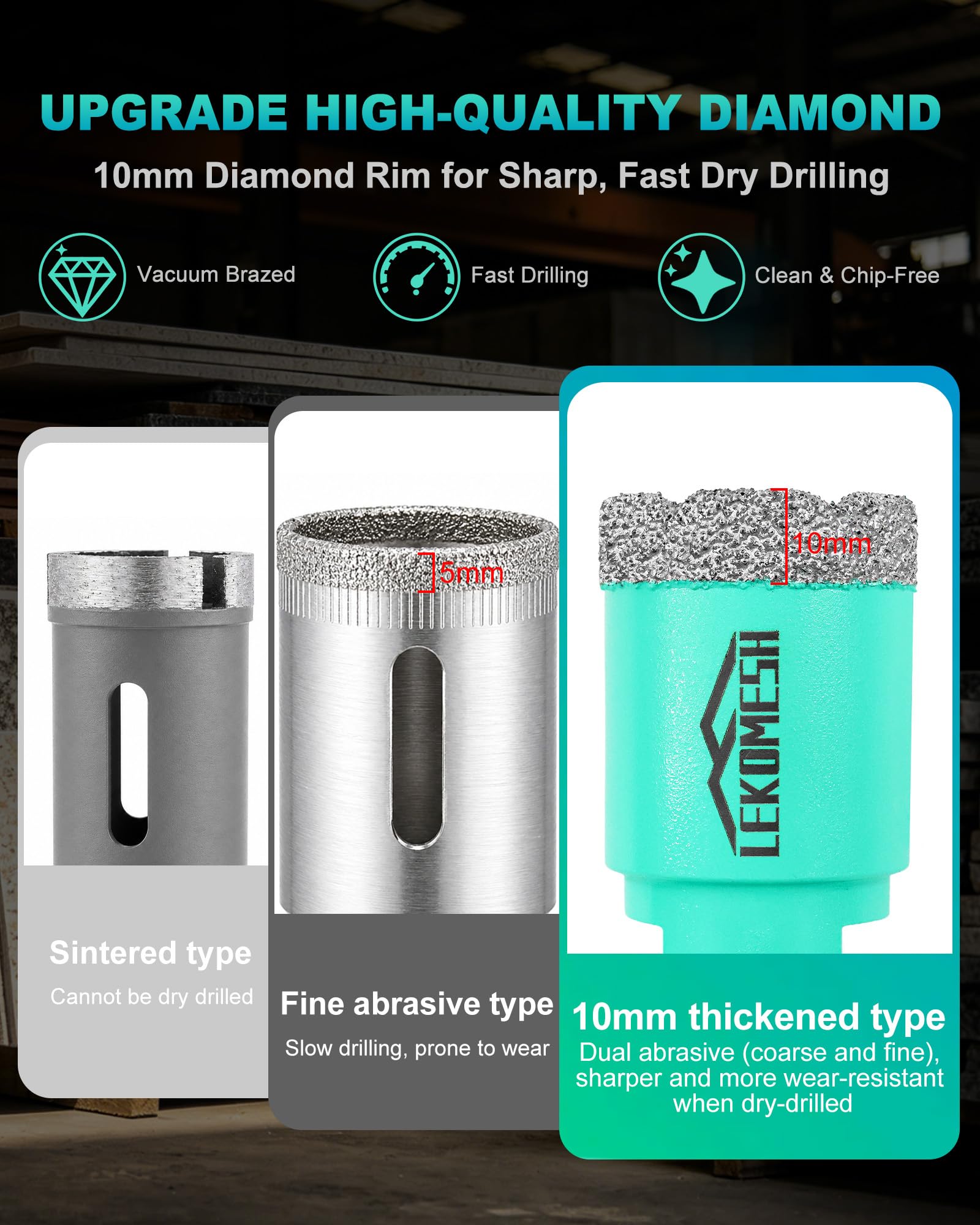 Diamentowe wiertło do płytek koronowe - 10 sztuk, 8 mm, diamentowe otwornice do porcelany, płytek, marmuru, granitu, gwintu M14
