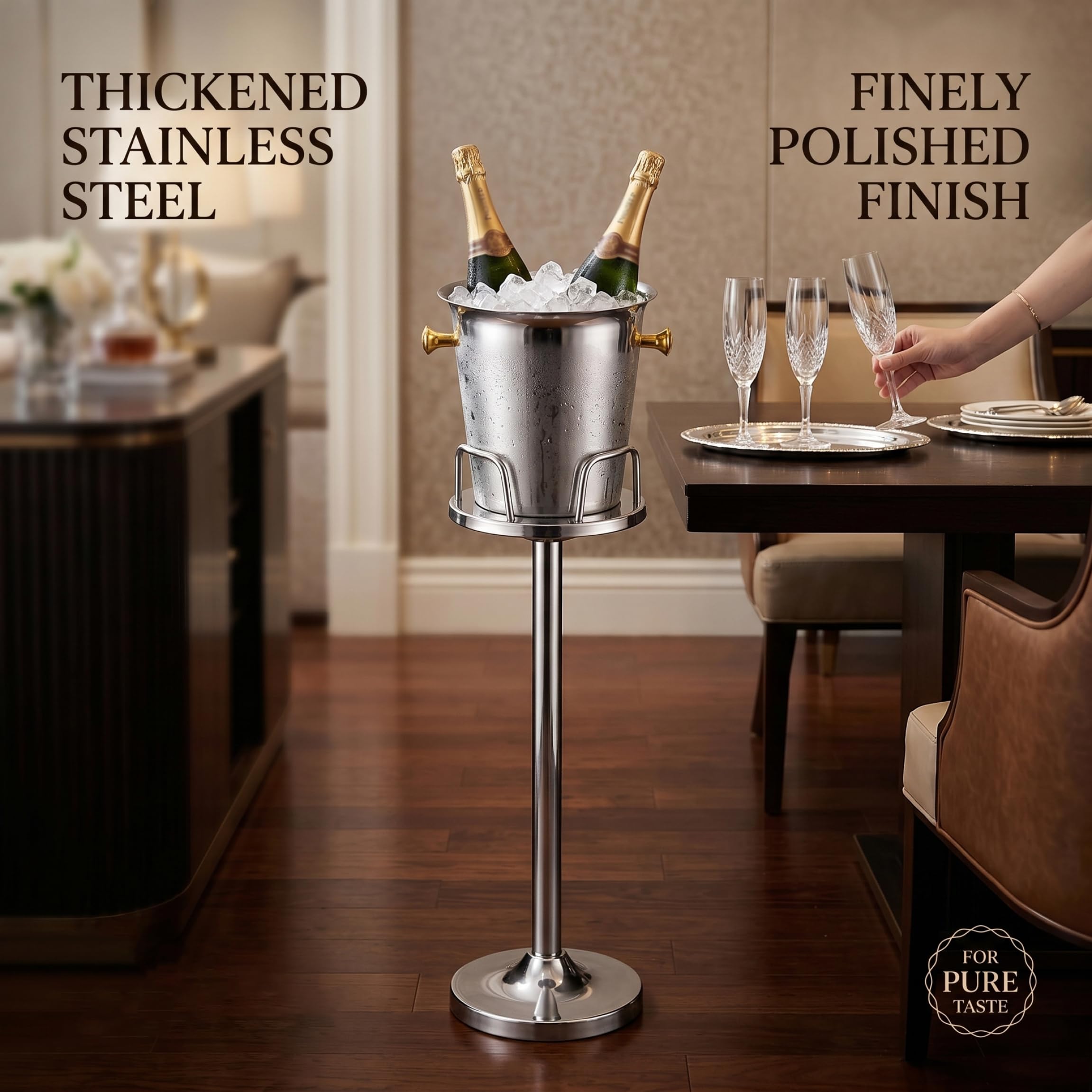 Seau à Champagne Seau à Glace en Acier Inoxydable avec poignée Support Glace épais avec Support pour fêtes capacité pour Bar Ktv Club Home Party.