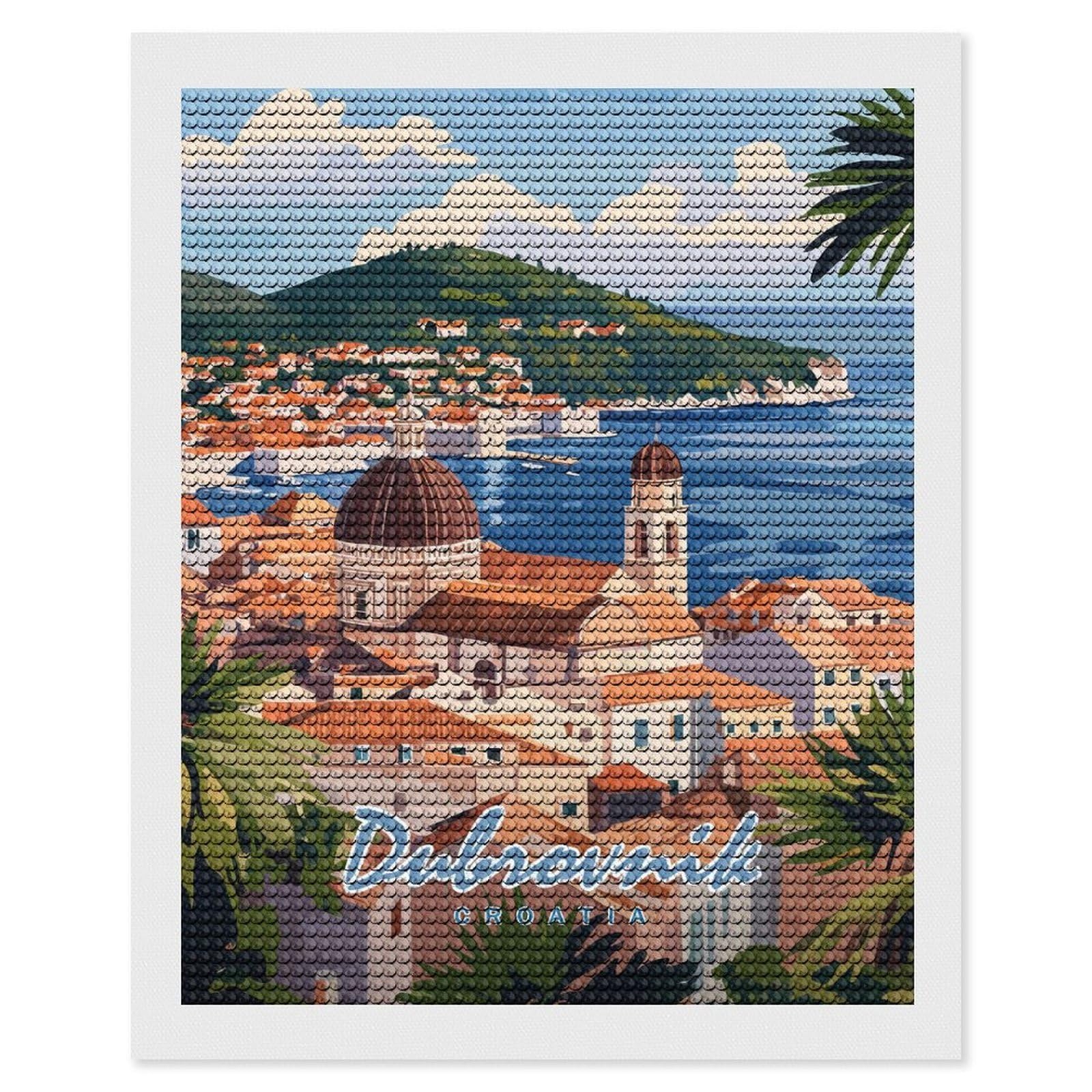 Junmoney Dubrovnik, Croatia Travel (2) Diamond Painting Canvas Kit 16"x20", Adhesive Canvas, Christmas Gift, Full Kit Included, Thoughtful Present