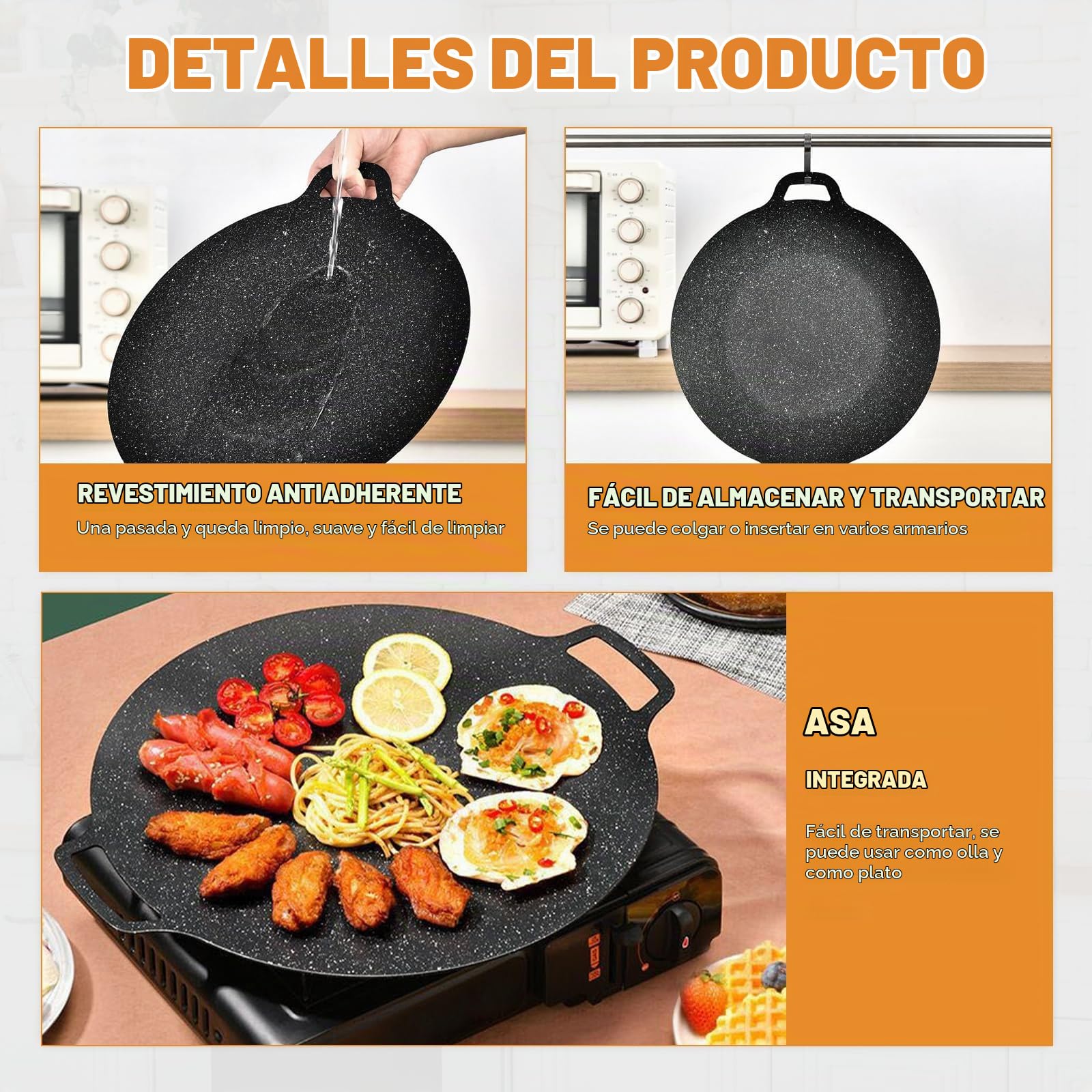 Sartén coreana para barbacoa, parrilla redonda de 32 cm, sartén redonda antiadherente, compatible con parrilla interior o exterior