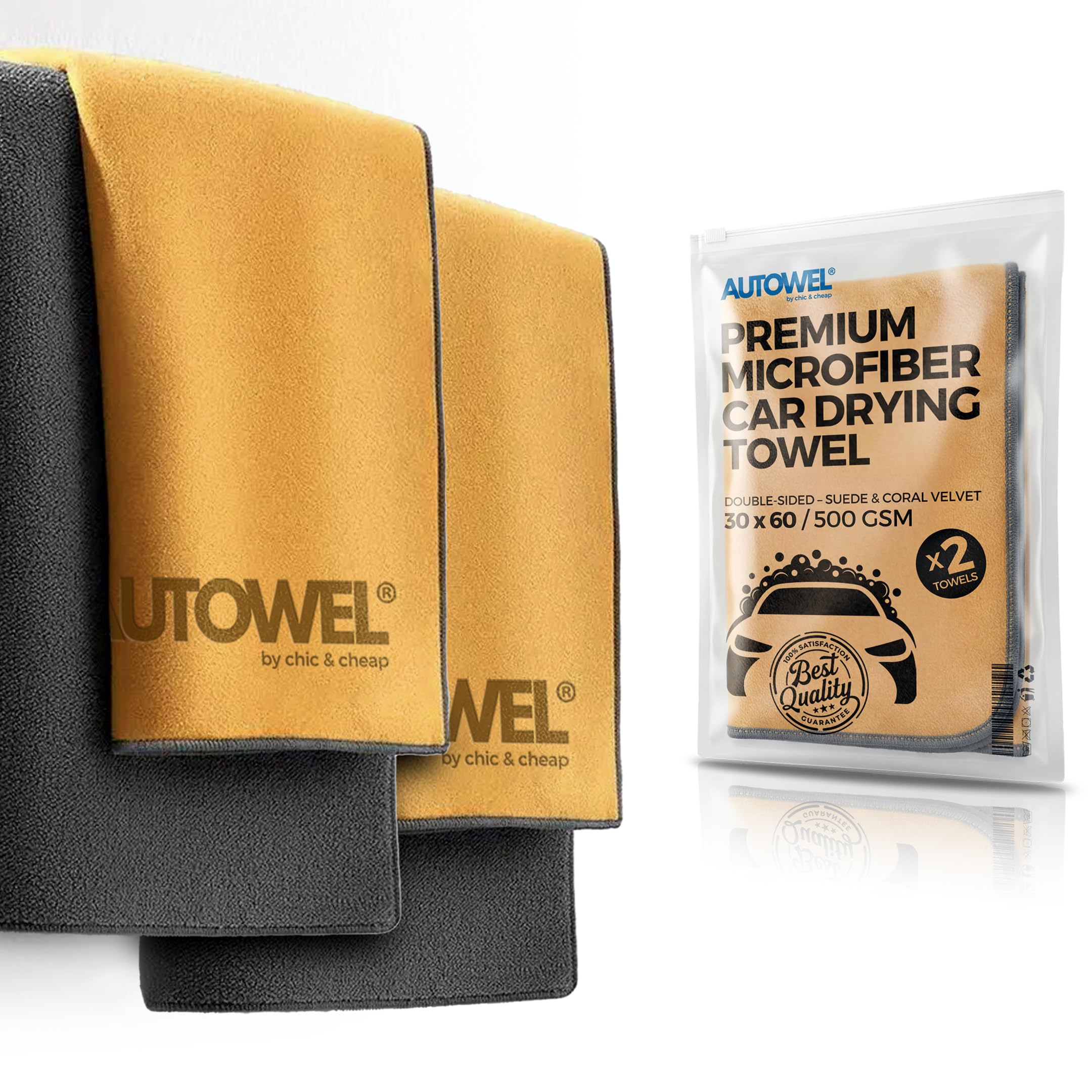 – AUTOWEL® Premium Double-Sided Microfiber Car Drying Towel – Suede & Coral Velvet Detailing Cloth – Ultra Soft, Scratch-Free & Super Absorbent – Lint-Free for Cars, Bikes & Home (30x60 cm, Pack of 2)