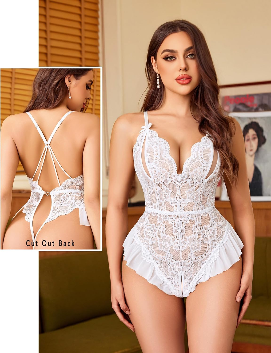 Avidlove Teddy Lingerie for Women Sexy Cut Out Lace Bodysuit One Piece Criss Cross Backless Mini Babydoll