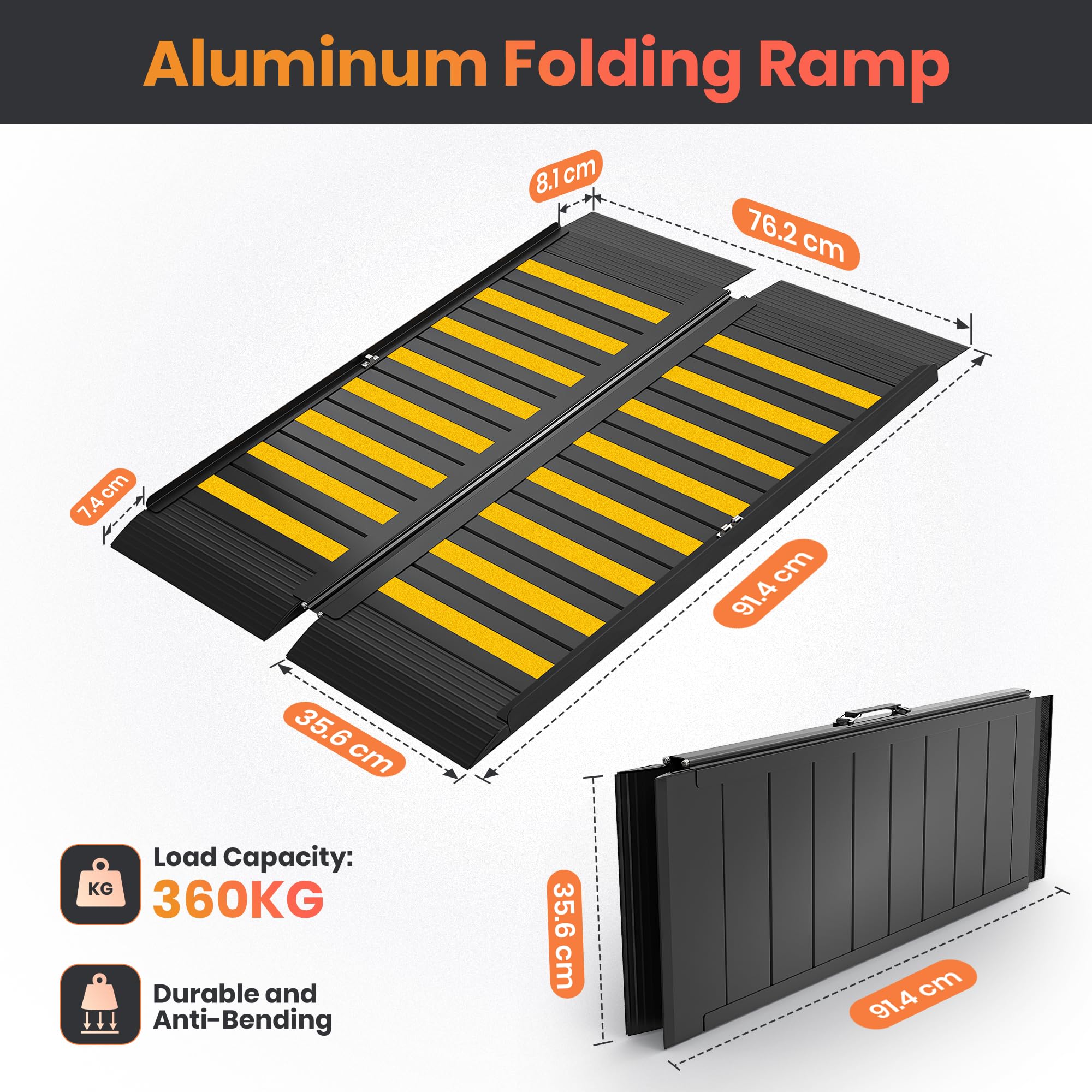 Rampa portátil de 3 pies para silla de ruedas con asa, rampas de aluminio antideslizantes para sillas de ruedas para el hogar, rampa plegable para sillas de ruedas para discapacitados, para