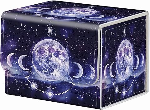 Strong Magnet Card Case Deck Box Mtg Card Box Playing Card Box Magic Deck Box Tcg Up to 200 Cards Creative Pattern Trading Card Storage Box for Collectible Card Games, Purple Moons And Stars