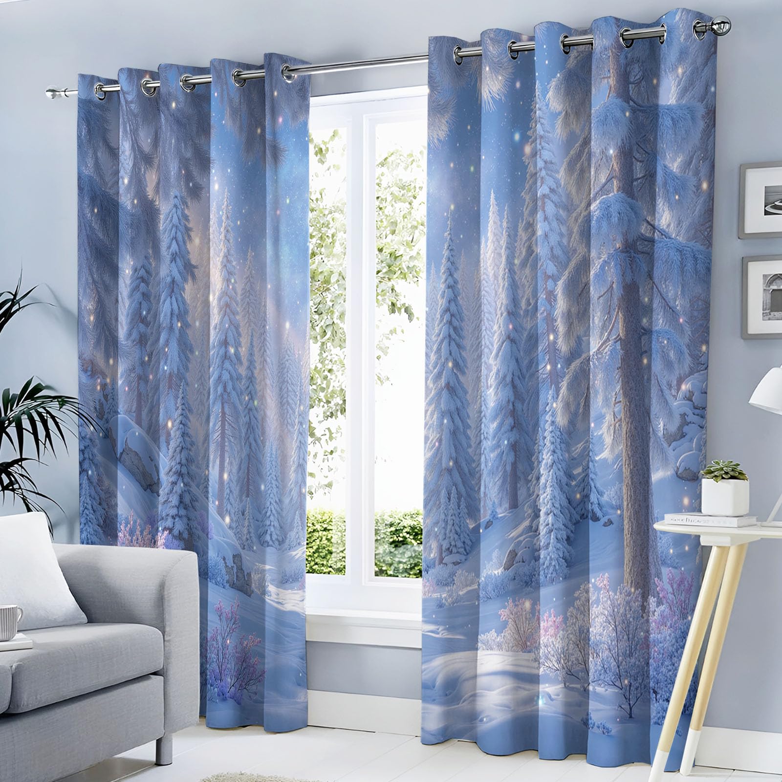 Rideaux occultants imprimé neige pour une chambre cocooning en hiver