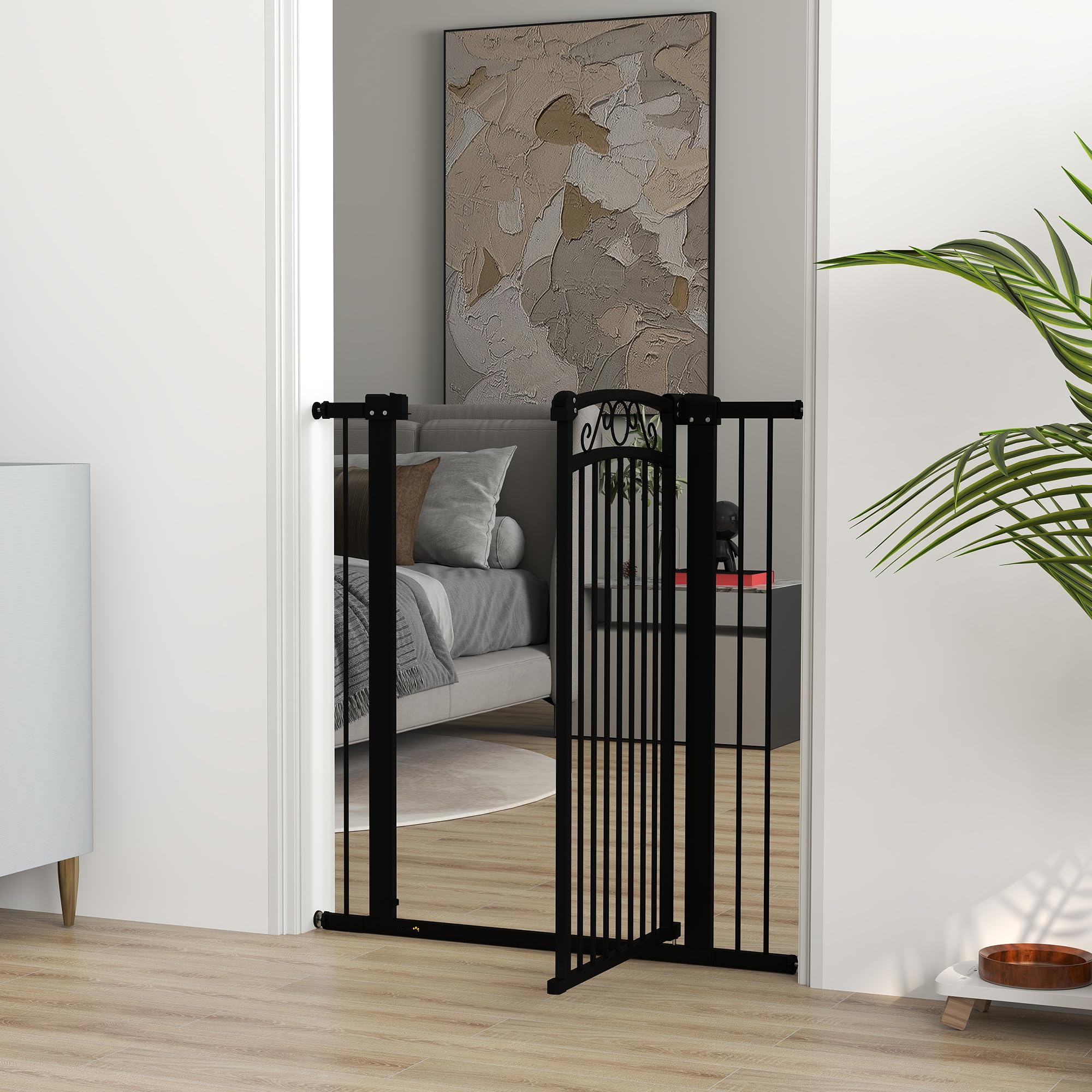 Barriera per cane PawHut Cancelletto regolabile 76-104 cm Barriera di sicurezza cane con 2 estensioni e doppia chiusura per scale e porte Nero