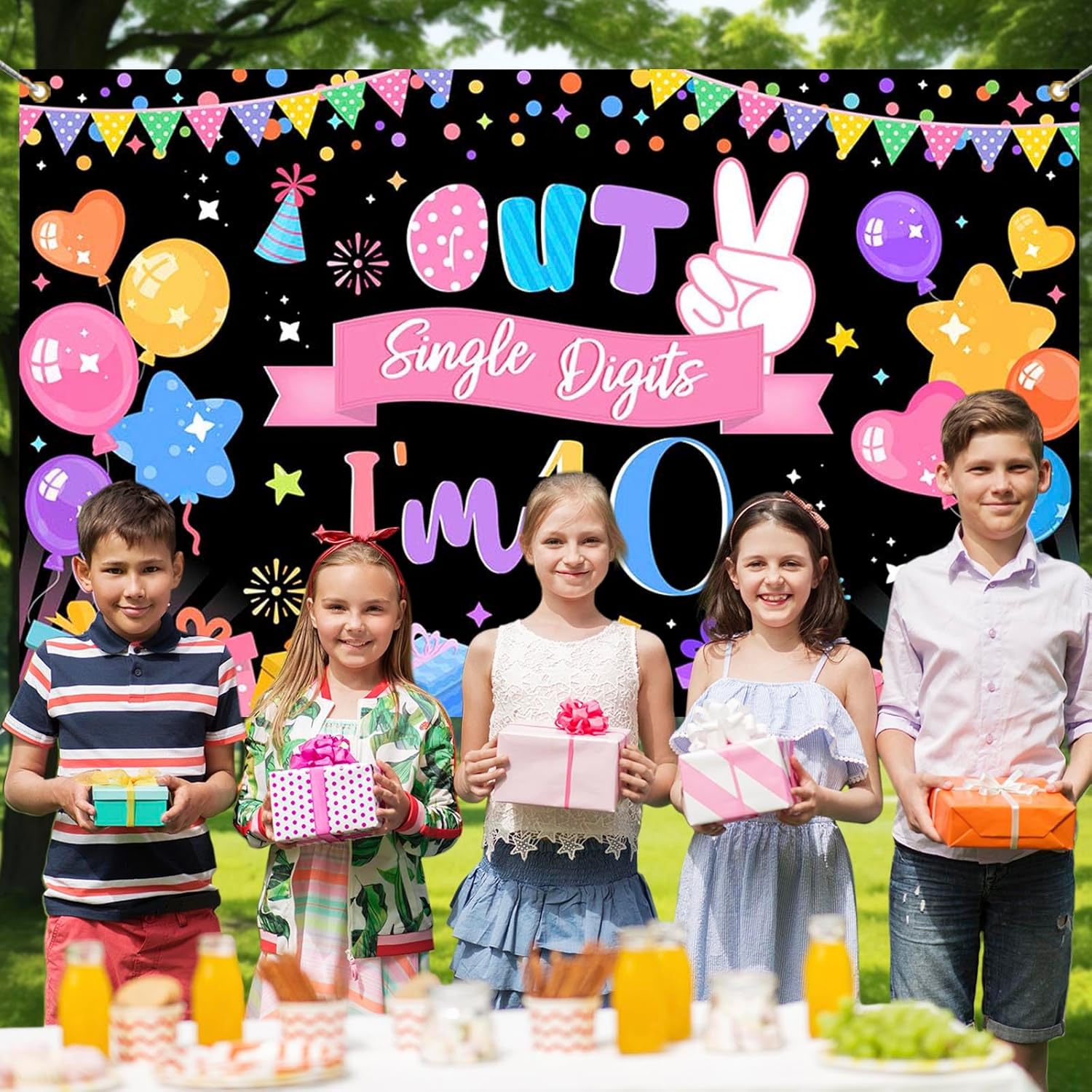 Mocsicka Happy 10th Birthday Banner for Kids Colorful Peace Out Single Digits I'm 10 Party Decorations Girls Boys 10 Years Old Birthday Party Supplies Photo Booth Props 70.8 x 43.3 Inch