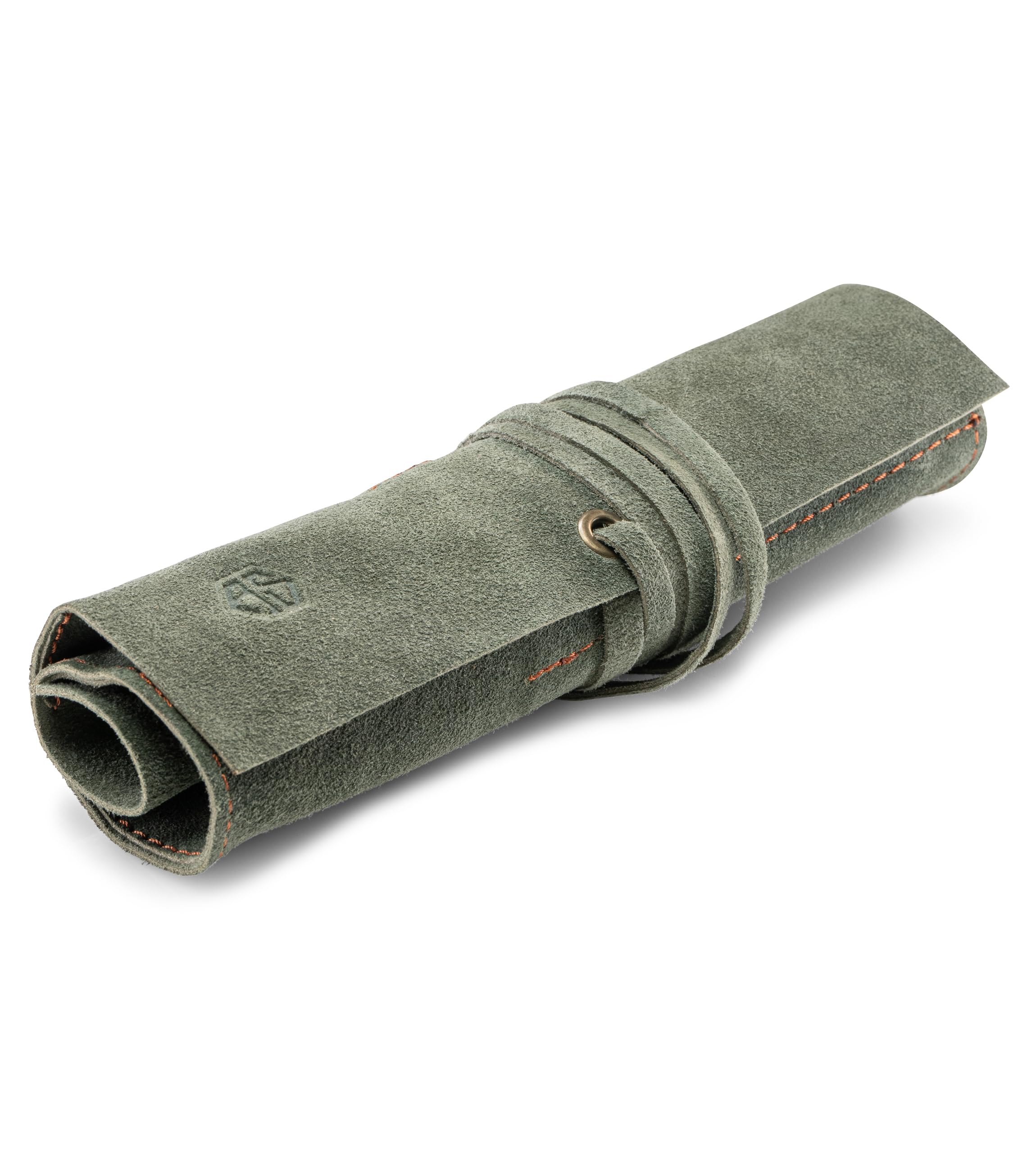 Angus Stoke Leather Roll Bag for Pens, Brushes and Accessories - Leather Pencil Case - Handmade Leonardo Pen Roll (Olive Green)