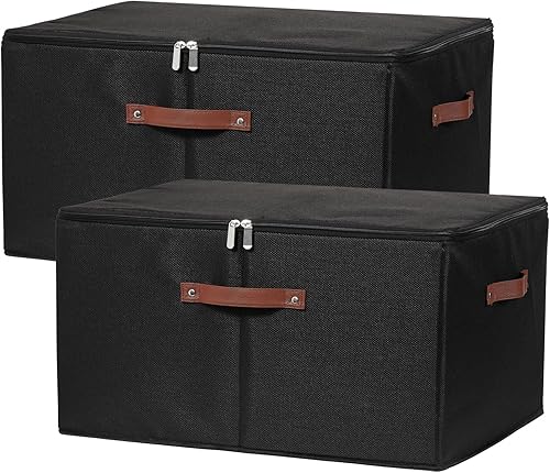 Miniatura 47 de Contenedores de almacenamiento con tapa con cremallera de tela de algodón y lino, cestas de almacenamiento con tapa, cajas plegables lavables para