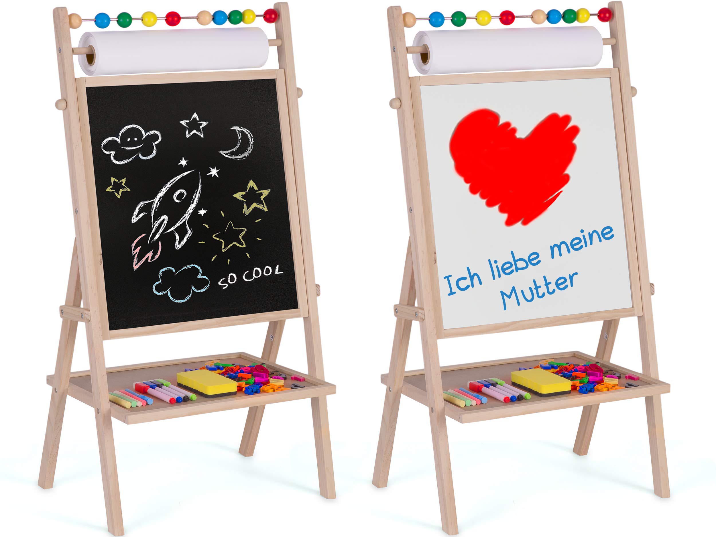 Ricokids Magnetyczna tablica kredowa dwustronna tablica kredowa dla dzieci z akcesoriami rolka papieru liczydło obrotowe