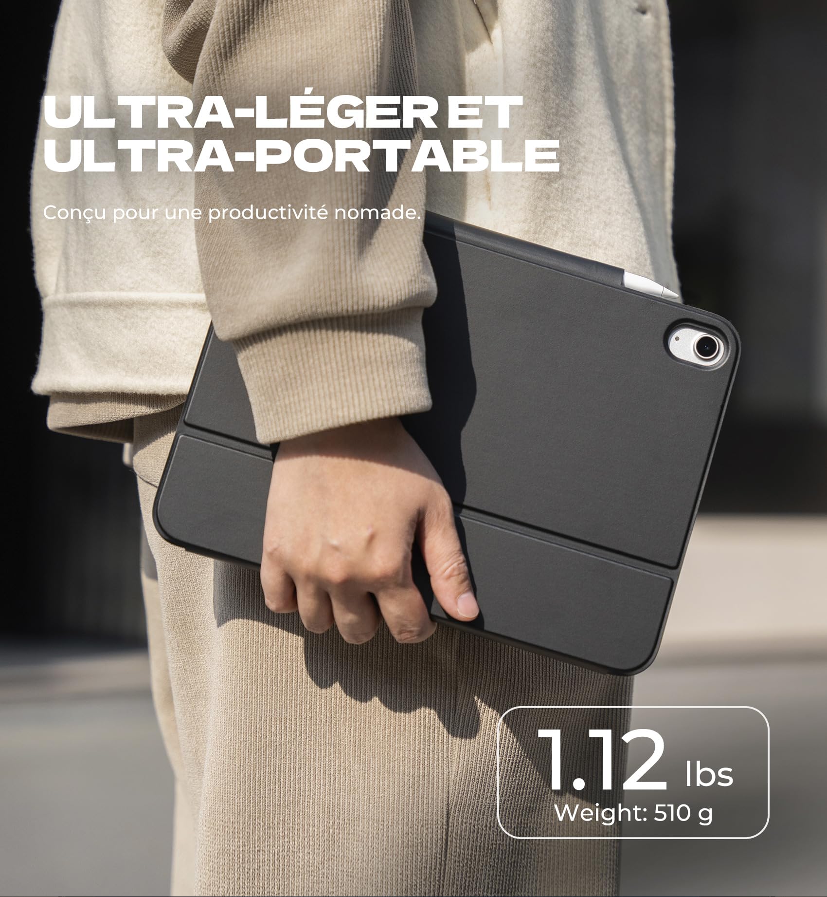 Dexnor Coque Clavier pour iPad 11ème Génération (A16) 11" 2025/10ème Génération 10.9" 2022, Magnétique Ultra-mince Détachable avec Multi-touch Trackpad Rétro-éclairé Porte Crayon, Français AZERTY Noir