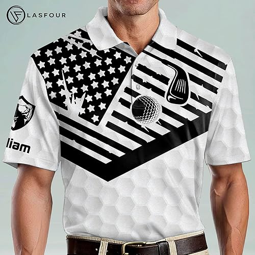 Miniatura 4 de LASFOUR Camisas de golf divertidas con nombre personalizado para hombres, camisas de golf de manga corta, swing Swear Drink Repeat American Polo
