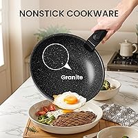 Vista 4 de Simple Deluxe 12 Pcs Non-Stick Cookware Set, with Black Granite Texture and Detachable Handles, Resistant to High Temperatures, Oven Safe, PFAS and
