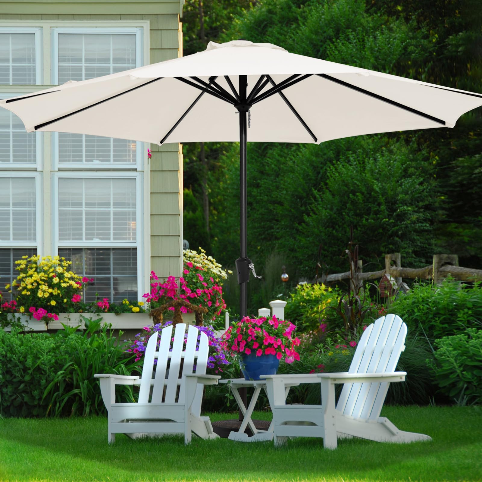 9 ft allen roth navy awning market patio umbrella allen + roth 9-ft Aluminum Navy Auto-tilt Market Patio Umbrella in the Patio  Umbrellas department at Lowes.com